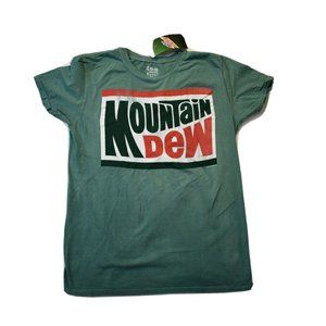 Tee Luv Mountain Dew Womens Distressed Graphic Green Shirt New M